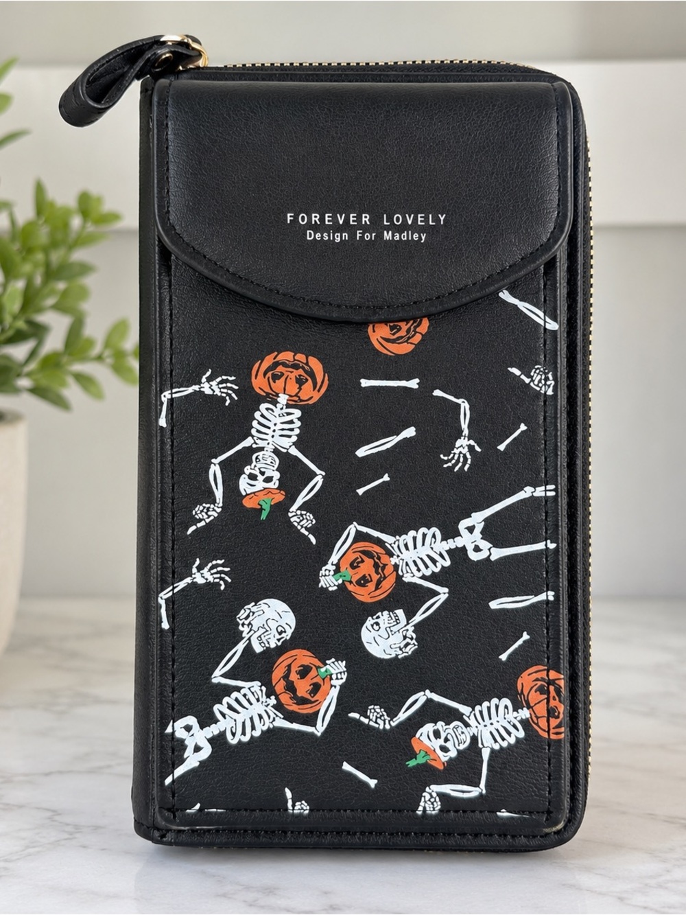 🎃 Forever Lovely Halloween Skeleton & Pumpkin Crossbody Wallet